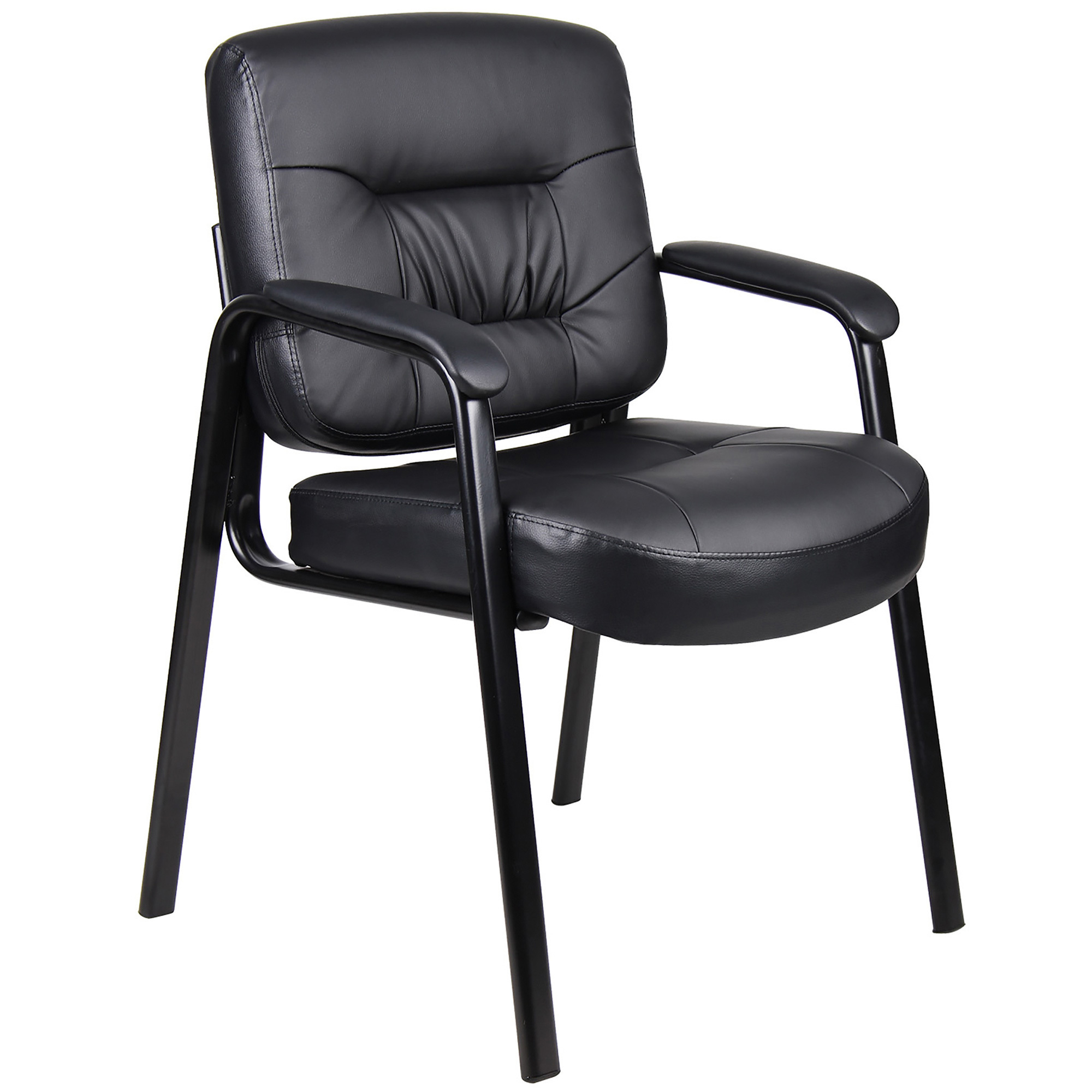 BOSS LeatherPlus Mid-Back Guest Reception Chair, Black, 23 1/2in.W x 24in.D x 34 1/2in.H, Model# B7509